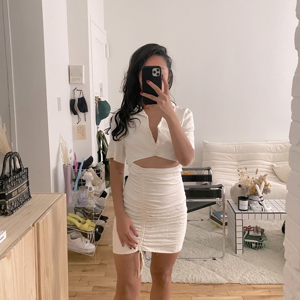 ZARA Ruched White Mini-Dress